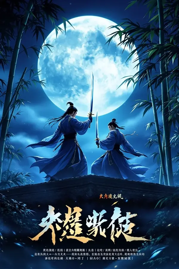 墨色江湖剧集海报——月下齐聚山巅的群侠